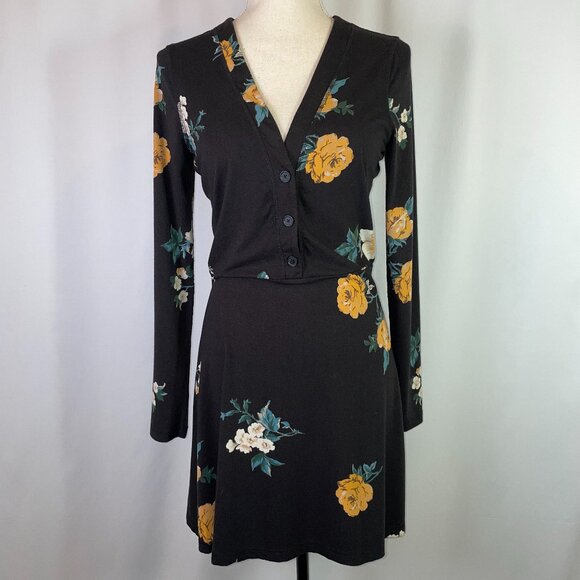 Aritzia Dresses & Skirts - Artizia Wilfred Free Roslin Dress Size M Black Floral Mini Long Sleeves Jersey